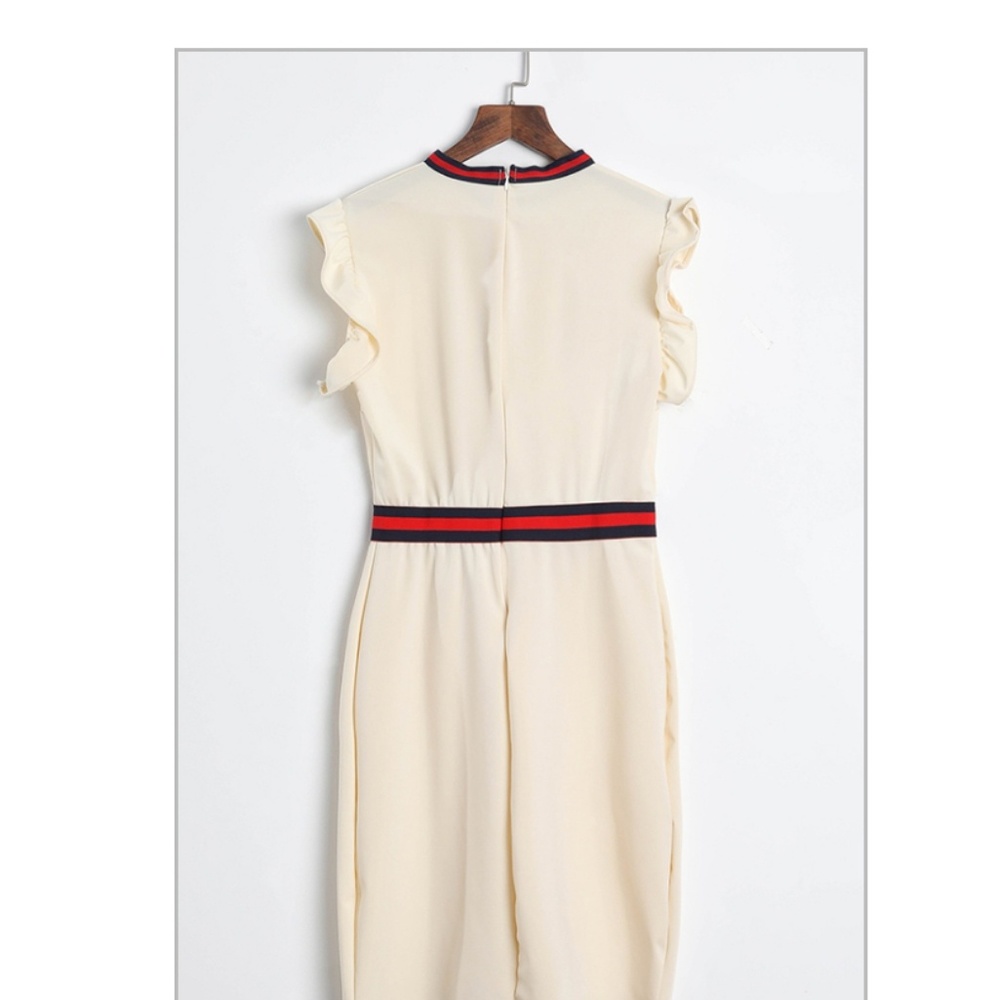 Cream Ruffle Tie-Neck Sheath Dress - Picture 5 of 5